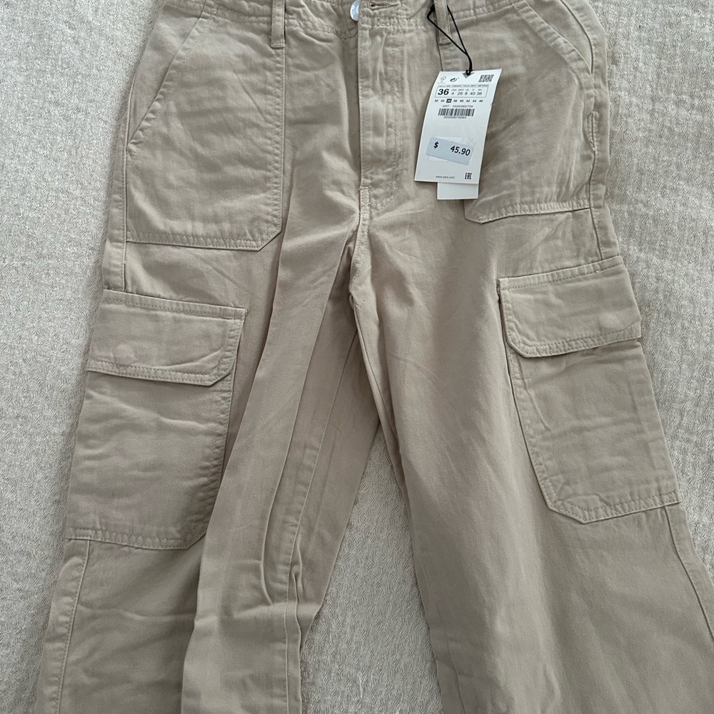 Zara Women's Tan Straight Leg Cargo Pants